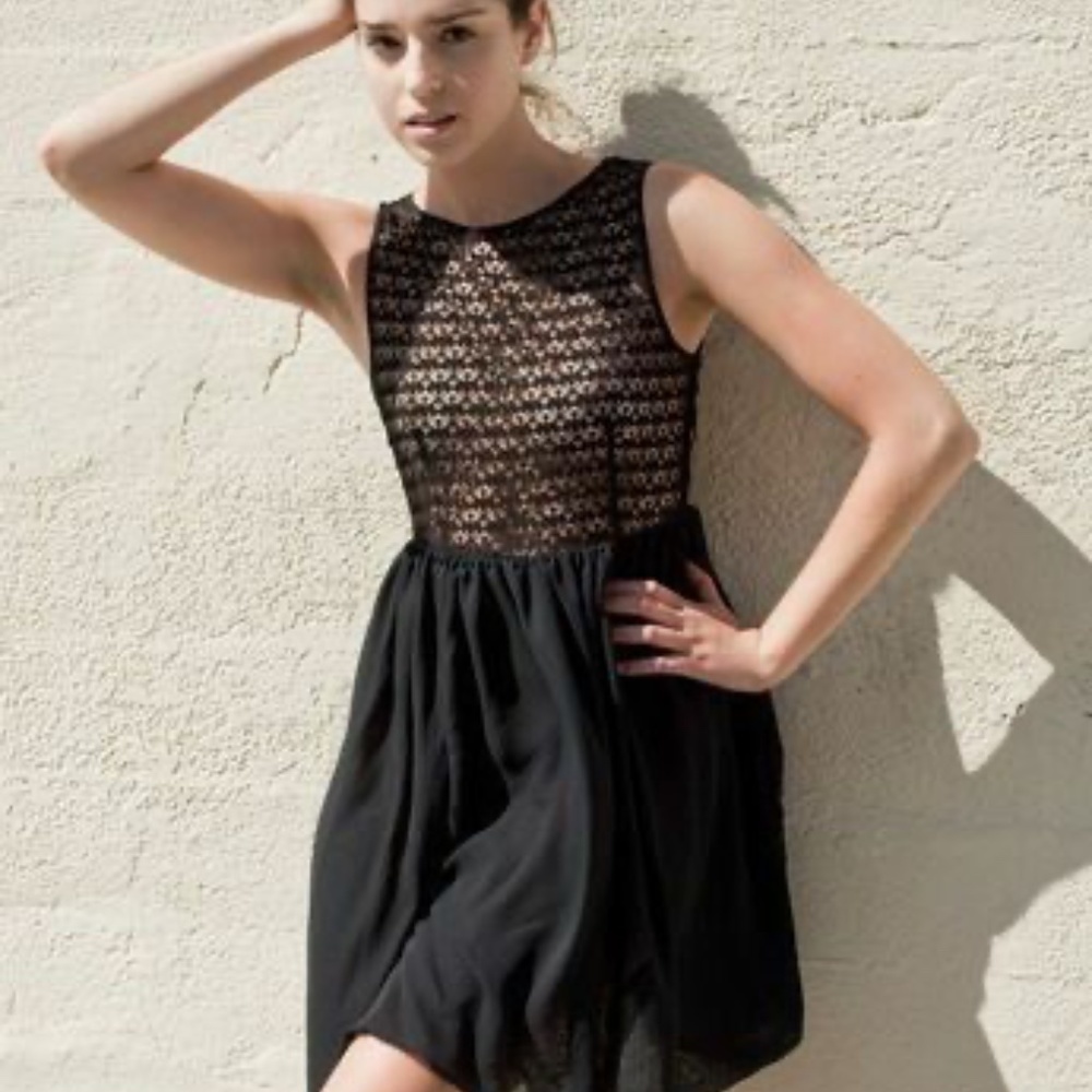 American Apparel Sexy Black Chiffon and Lace Party Dress